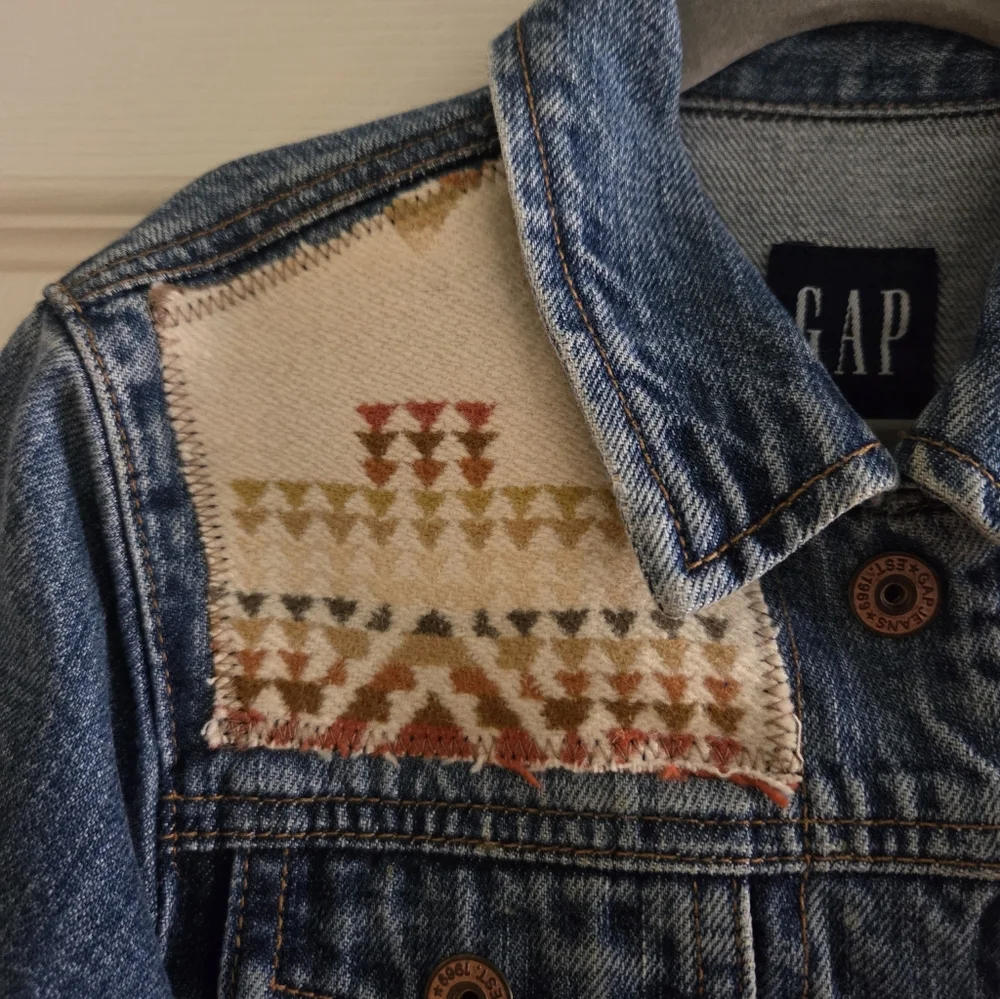 Upcycled Pendleton Scraps Gap Kids' Light Blue Denim Jacket 4T Western Rodeo